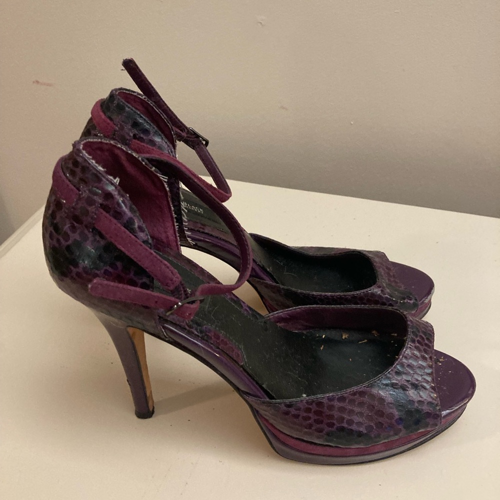 White House Black Market Purple Snakeskin Heels